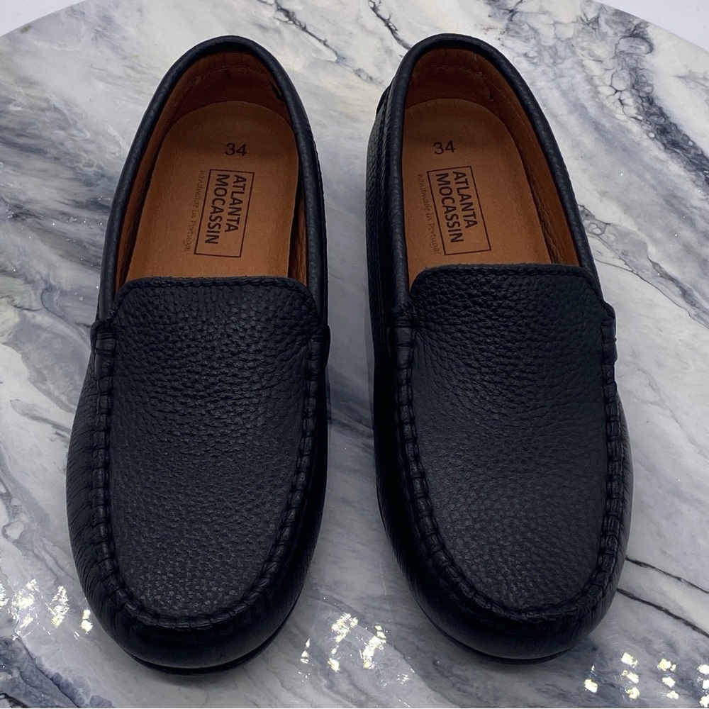 ATLANTA MOCASSIN BOY'S PENNY LEATHER LOAFERS, Black Size 34